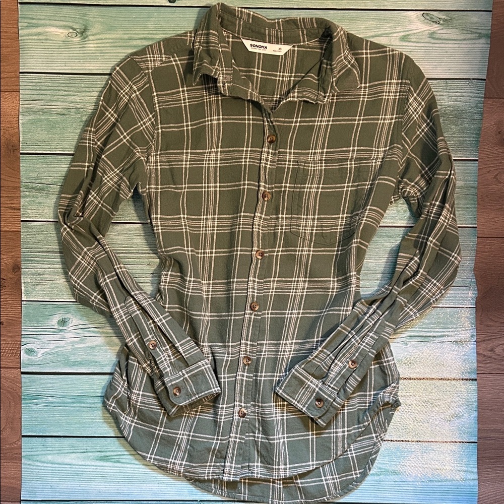 Sonoma Olive Plaid Button-Down Shirt